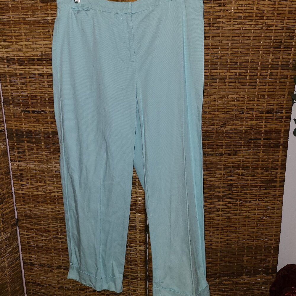 Eileen Fisher Light Blue Wide Leg Crop Cuff Pant Women's SZ M VTG 97 Cotton